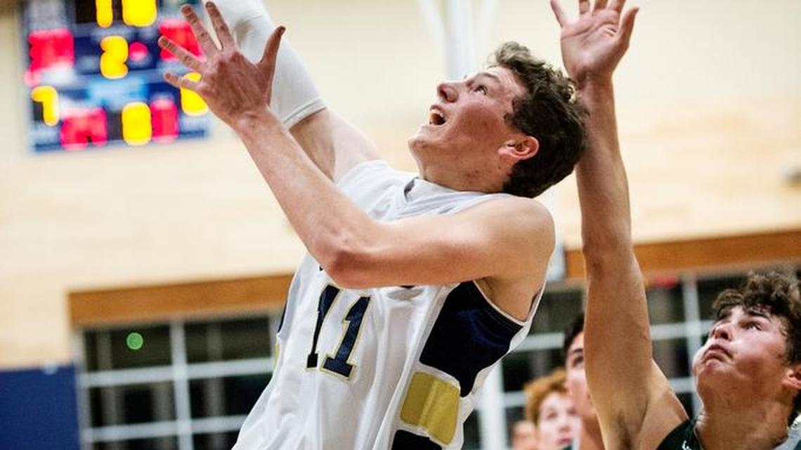 Central Catholic’s Conor Fenton scores on a layup during the Valley Oak League game with Manteca at Central Catholic High School in Modesto, Calif., on Wednesday, Jan. 25, 2017.