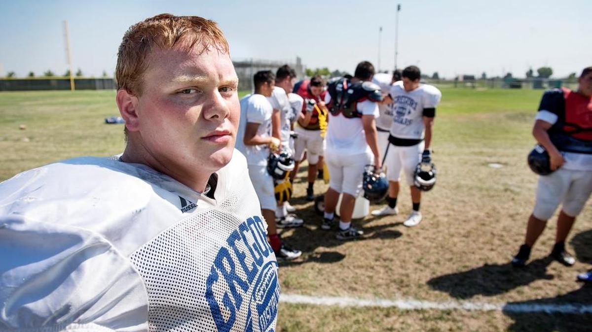 
Gregori lineman Michael Osborne during practice last week.
