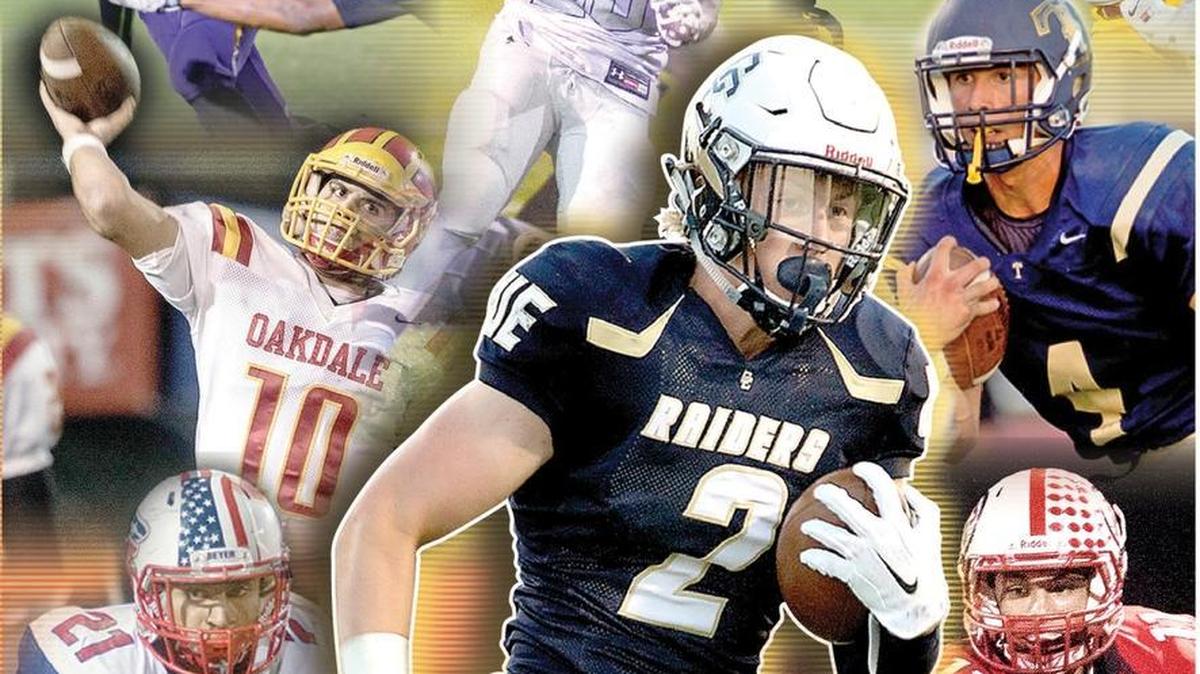 Reigning Bee player of the year Justin Rice of Central Catholic (center, No. 2) is having another MVP-caliber season, but he isn’t alone. Clockwise from lower left: Beyer’s Jay Green, Oakdale’s Adam Olsen, Orestimba’s Austin Martins, Downey’s Tyran Daniels, Los Banos’ Adam Herrera, Turlock’s Danny Velasquez and Ripon’s Jacob Duxbury are a few of the many worthy of consideration.