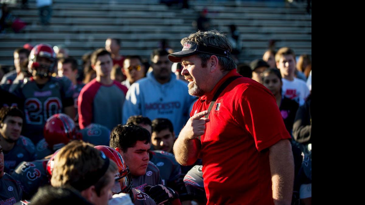 
Richie Alkire thanks his team for a great season after a loss to Franklin-Elk Grove in the Sac-Joaquin Section Division I playoffs Nov. 15. 

