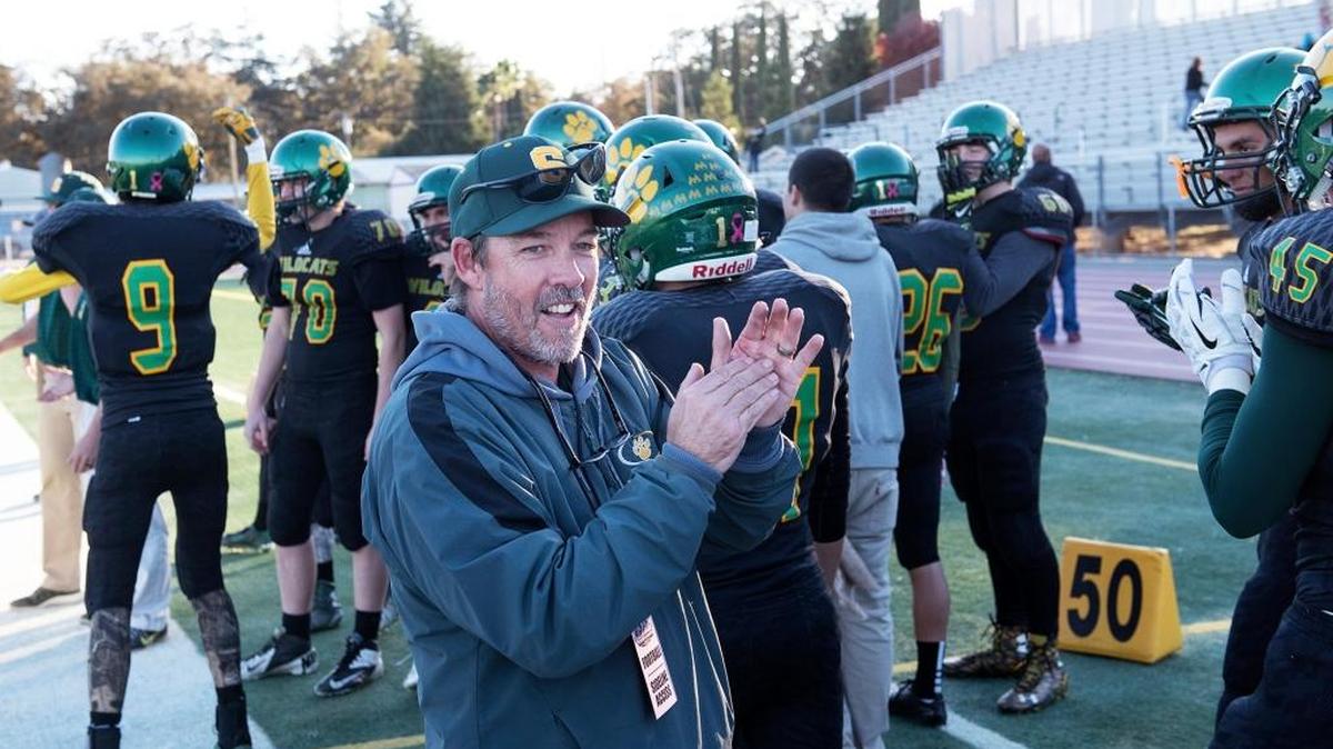 Sonora coach Bryan Craig watches as the final second tick off the clock to end the Division V Sac-Joaquin Section championship game at Elk Grove High School in Elk Grove, Calif., on Saturday, Nov. 28, 2015.