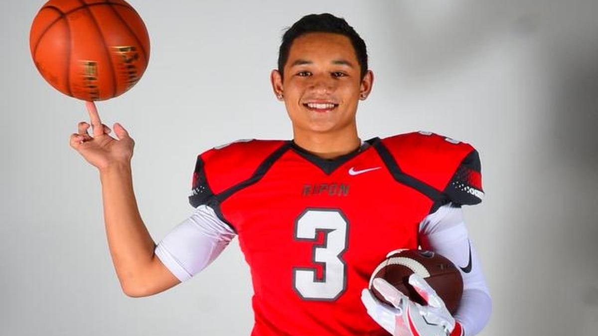 Ripon High School Wide Receiver Aaron Paschini at Modesto Bee Studio on August 8, 2016.
