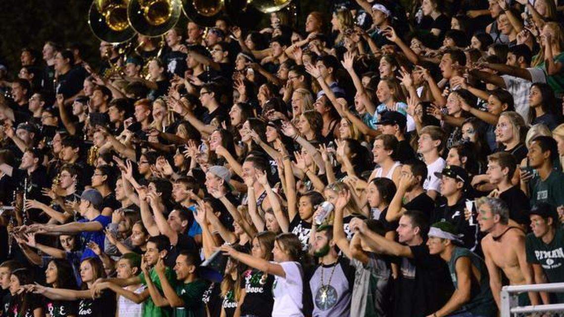 Pitman fans rally for their team in football against Downey in Turlock last week.