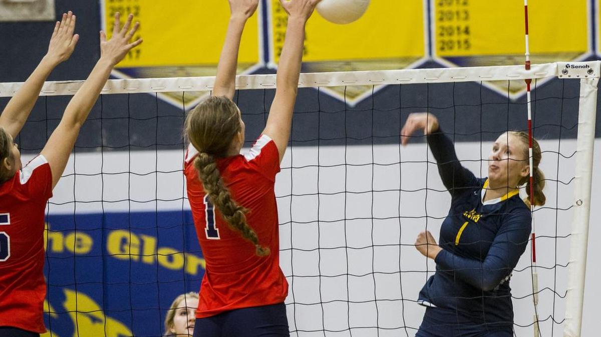 Julia Copland of Big Valley Christian hits the ball at Turlock Christians Sydney Mensonides during their match up Thursday Sept. 20, 2018 at Big Valley.