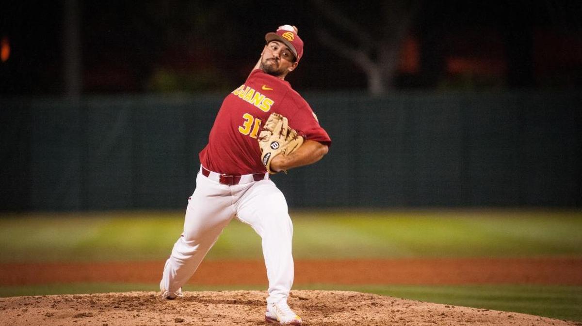 Former Oakdale High and University of Southern California pitcher Bryce Dyrda, who here pitching against San Diego State, has transferred to Stanislaus State and will be eligible to play in the 2017-2018 season.