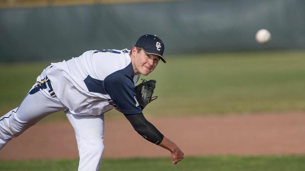 
Central Catholic’s Sam Mundt delivers a pitch against Central Valley in Ceres last spring. The two-sport athlete is giving up football for his senior season to recover from a neck injury and to focus on baseball.
