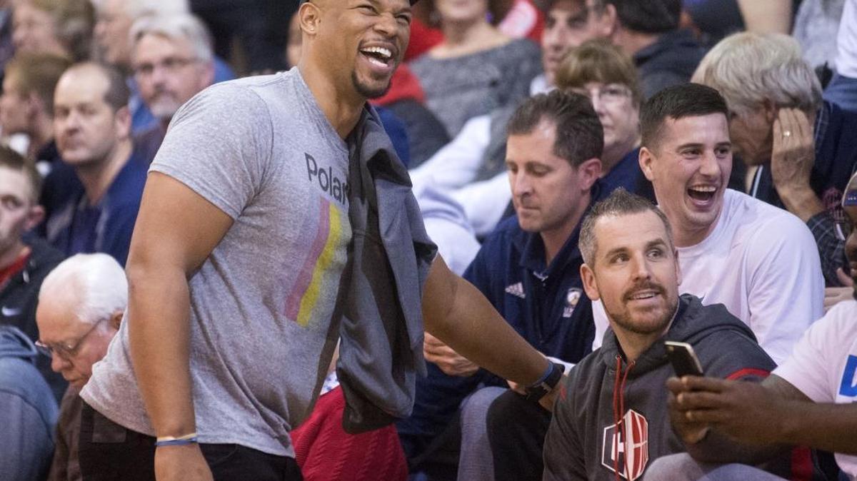 Modesto Christian alumni and NBA player Chuck Hayes in attendance at a CIF Northern California Open Division Boys Basketball game where Modesto Christian defeated St. Francis 54-51 at Modesto Christian High School in Modesto California on March 11, 2016