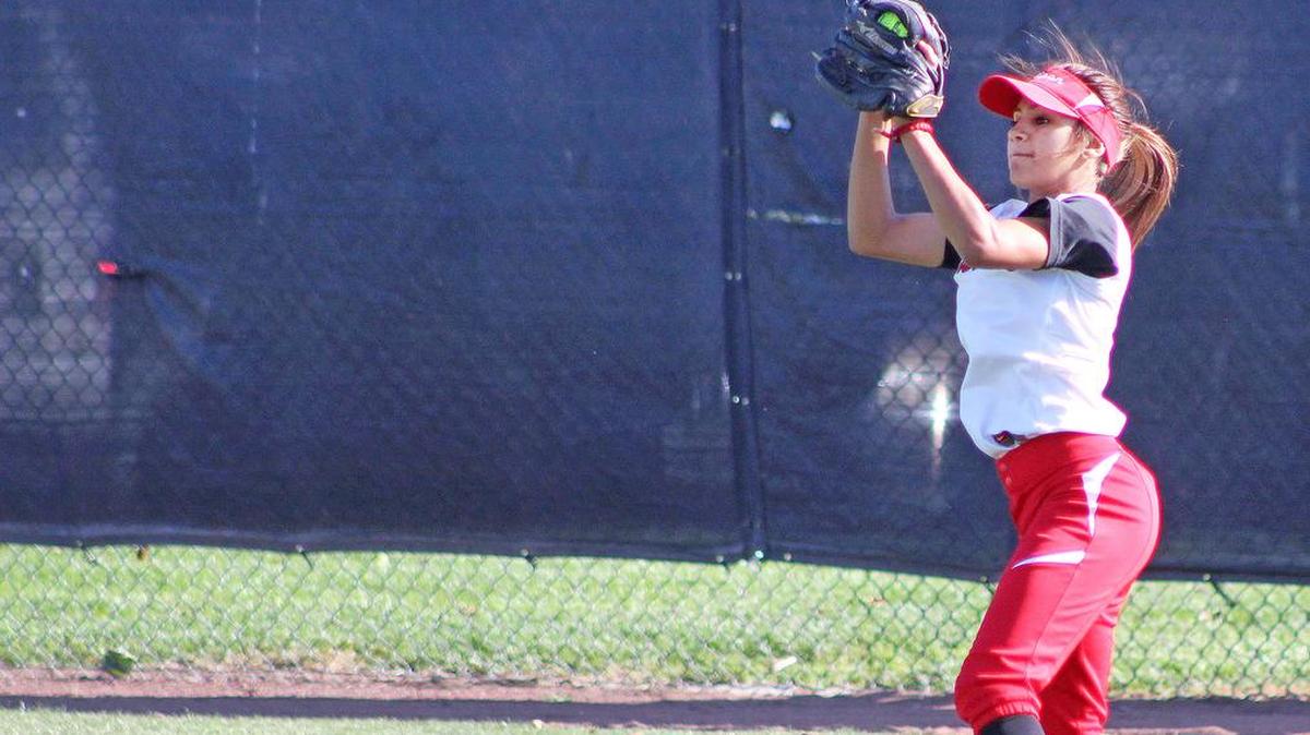 Ripon High center fielder Karla Calderon makes a catch during a 6-5 victory over Marysville in the semifinal round of the Sac-Joaquin Section Division V playoffs on Friday, May 20, 2016, at Arnaiz Stadium in Stockton.