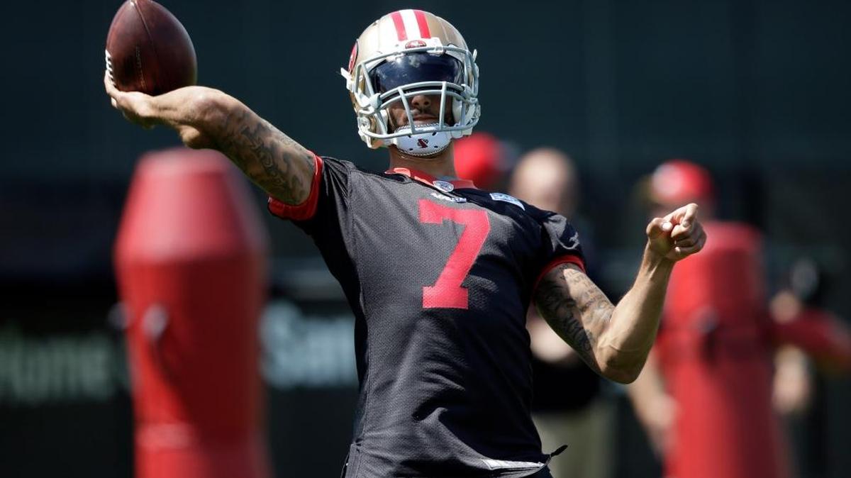 Quarterback Colin Kaepernick during 49ers practice Thursday, June 9, 2016, in Santa Clara.