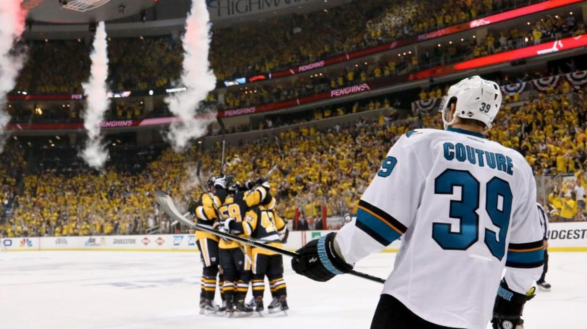 Logan Couture (39) and the San Jose Sharks have watched the Pittsburgh Penguins take a 2-0 lead in the Stanley Cup Final. Can the Sharks rally back in the NHL’s title round to win four games and earn the franchise’s first championship?