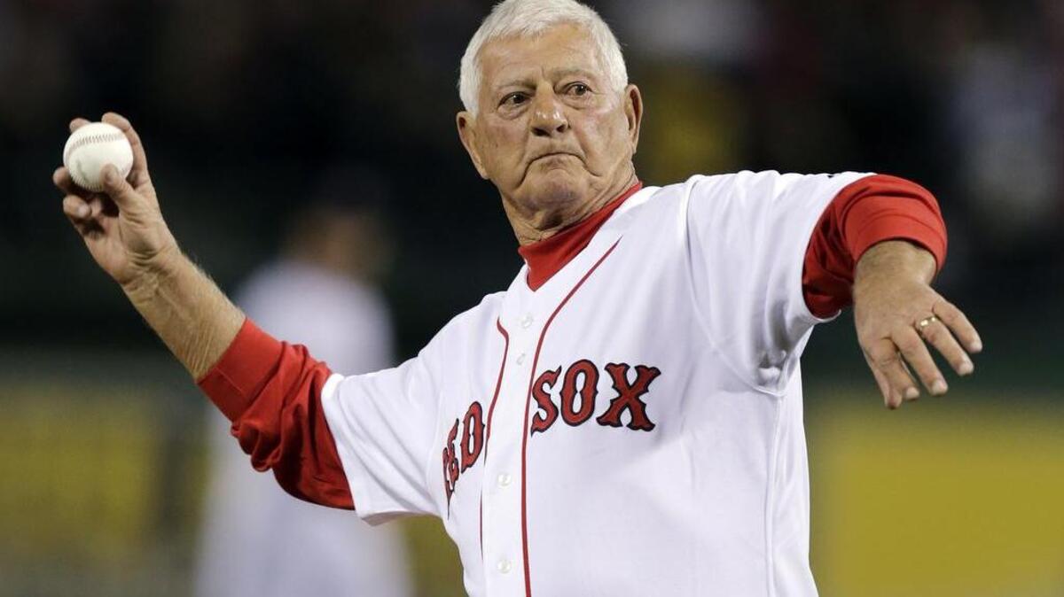 Former Boston Red Sox Carl Yastrzemski throws out a ceremonial first pitch before Game 1 of baseball’s World Series against the St. Louis Cardinals in Boston on Oct. 23, 2013.