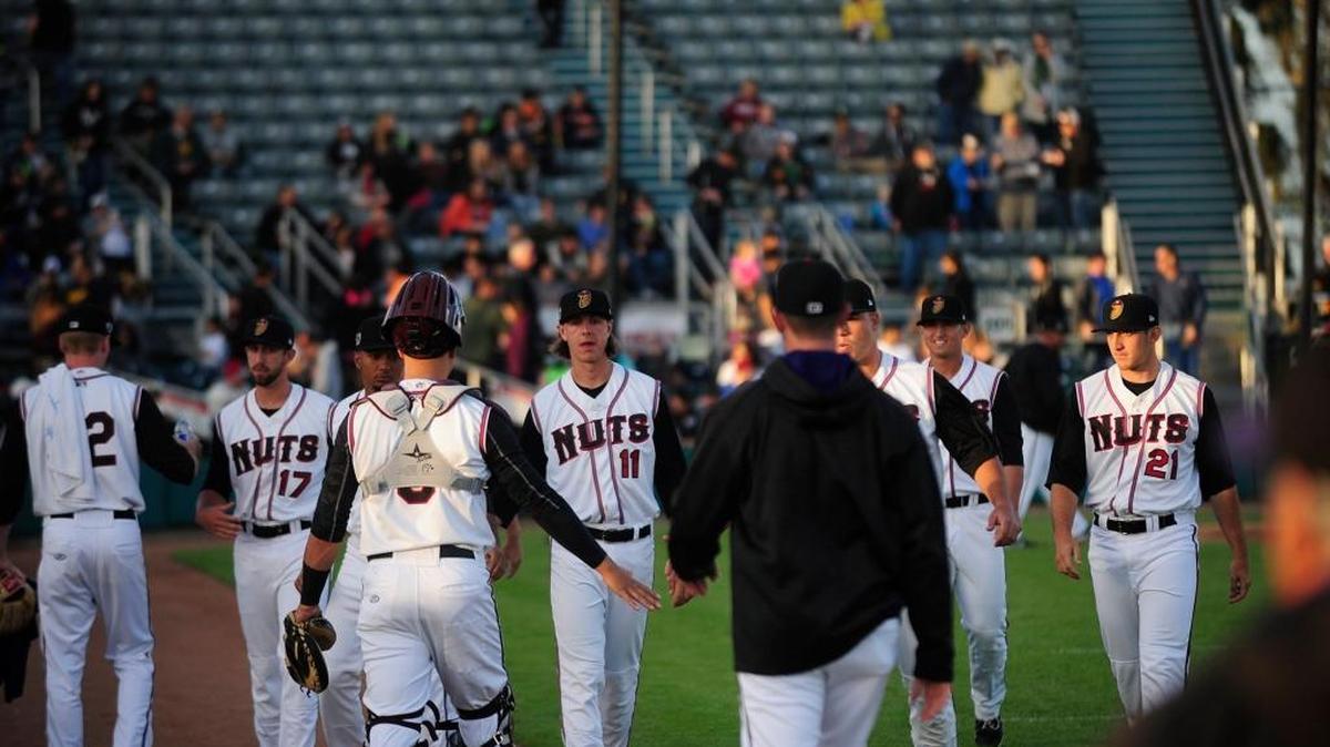 Fans got their first look at the 2016 Modesto Nuts as they readied to take the file during the home opener against the Stockton Ports on Thursday, April 14, 2016, at John Thurman Field in Modesto.