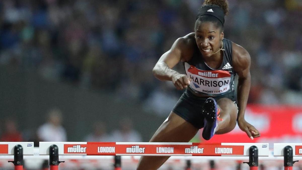 Kendra Harrison of the U.S. clears the final hurdle as she wins the women’s 100 meter hurdles in a world record time of 12.20 seconds during the Diamond League anniversary games at The Stadium, in the Queen Elizabeth Olympic Park, Friday, July 22, 2016 in London.