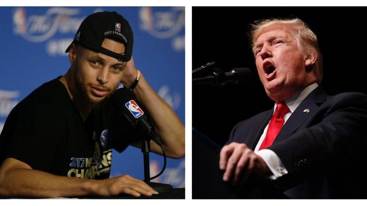 Golden State Warriors superstar Steph Curry, left, apparently isn’t a fan of President Donal Trump, right.