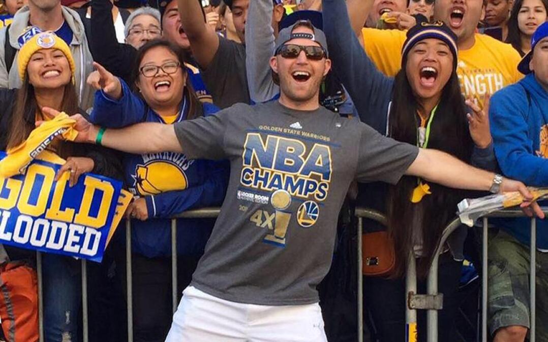 Modesto High School graduate Greg Uhrik, director of suite and hospitality solutions for the Golden State Warriors, attends the team’s championship parade in Oakland in June 2015. The Warriors beat the Cleveland Cavaliers in six games.
