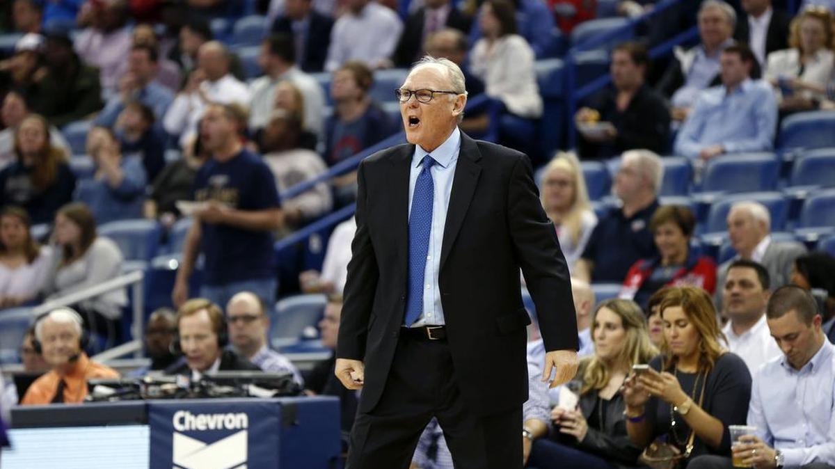 Sacramento Kings head coach George Karl reacts during an NBA basketball game, Monday, March 7, 2016, in New Orleans. He says his cancer procedure is not serious.