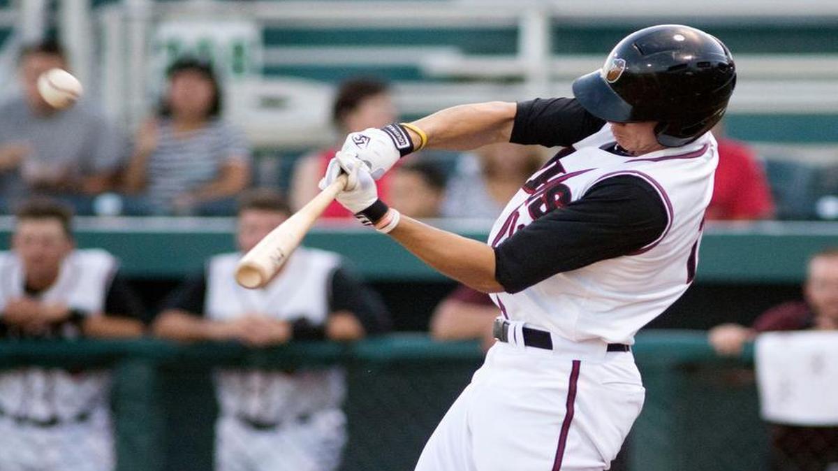 
Nuts outfielder Jordan Patterson hits a home run to right center during a game between the Modesto Nuts and Inland Empire 66ers at John Thurman Field in Modesto on July 7th, 2015.
