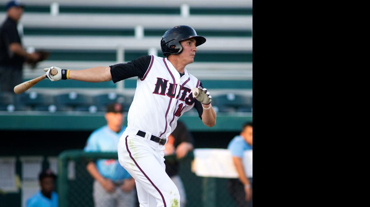 
Nuts Jordan Pattterson, shown in a July 7 game against Inland Empire, was 3-for-5 with a pair of RBIs against the 66ers on Friday, July 9, 2015, at John Thurman Field.
