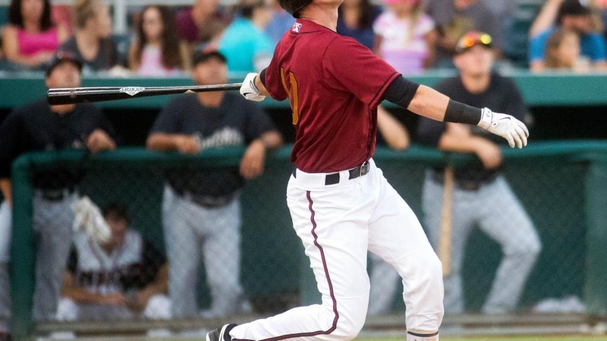 Nuts righfielder Drew Weeks watches a fly ball during a game between the Modesto Nuts and the Visalia Rawhide at John Thurman Field in Modesto on July 31, 2015.