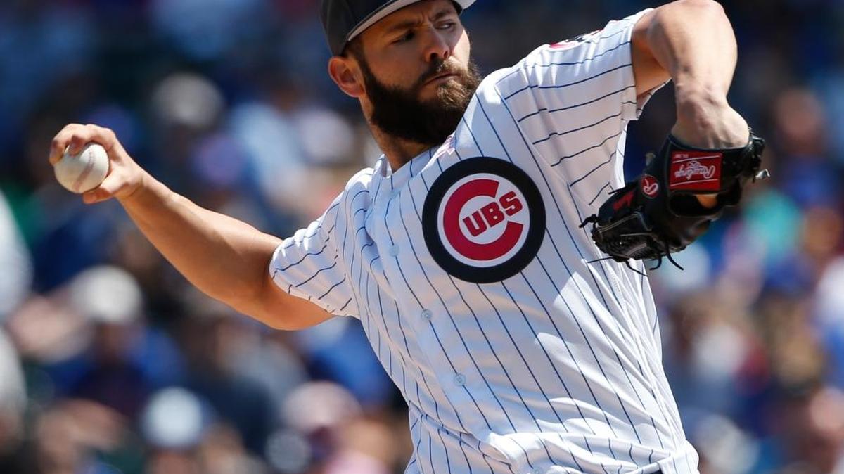 Chicago Cubs starter Jake Arrieta throws against the Washington Nationals during the first inning of a baseball game Sunday, May 8, 2016, in Chicago. Arrieta took a no-decision in Chicago’s extra-innings victory.