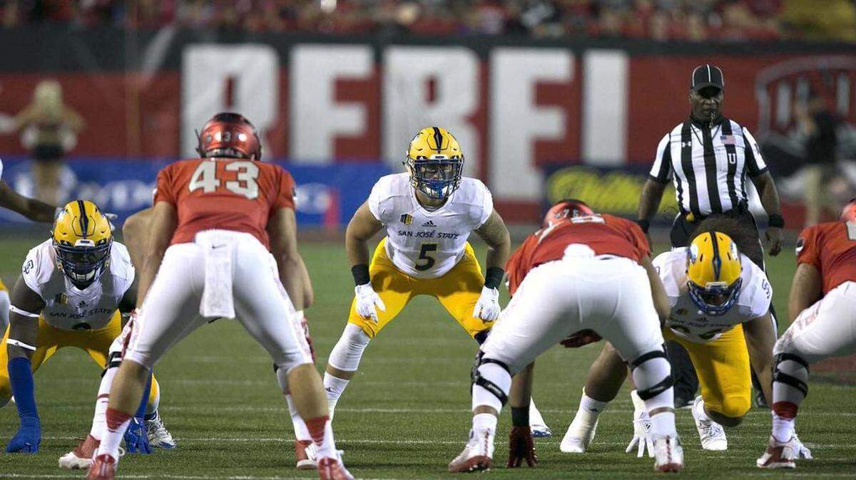 Former San Jose State linebacker Frank Ginda led the nation in tackles last season. Now he waits to see where he’ll be picked in the upcoming NFL draft. 