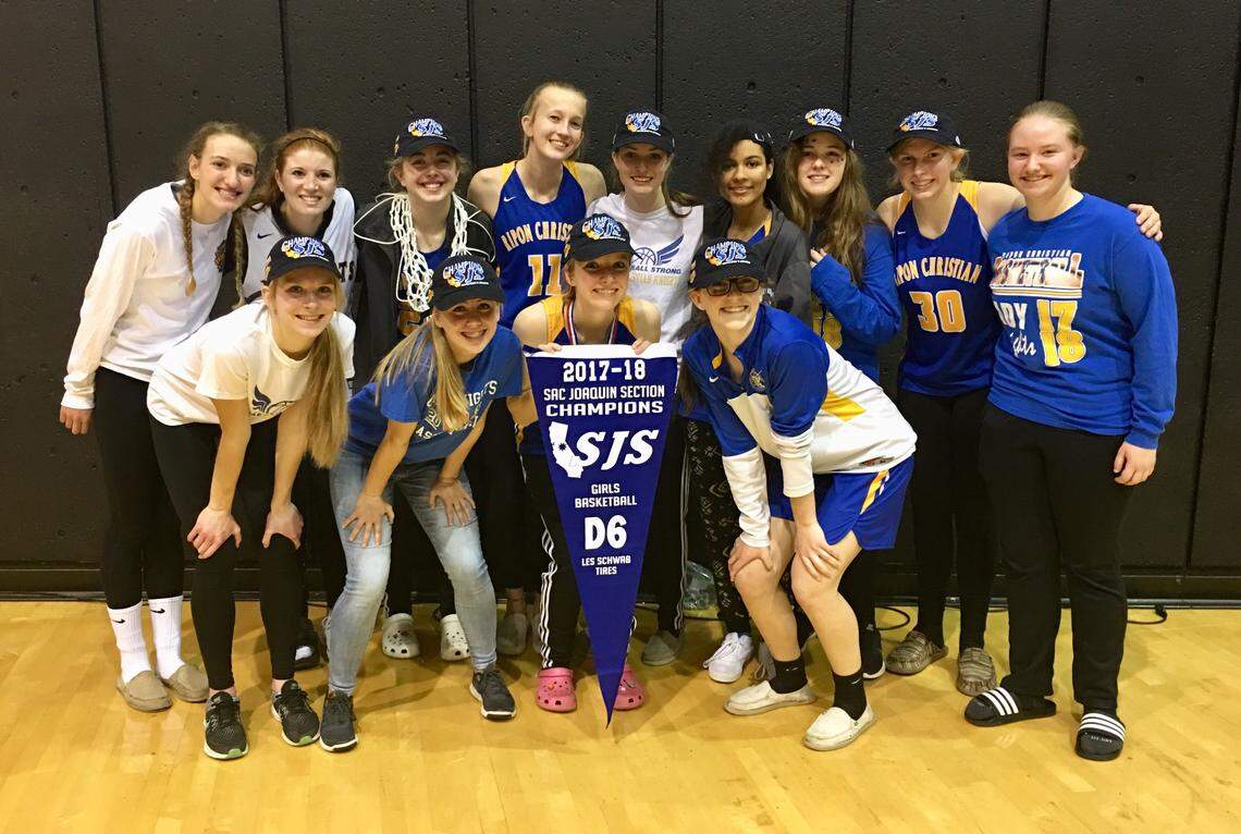 The Ripon Christian High girls basketball team captured the Sac-Joaquin Secton Division VI championship on Friday, March 2, 2018, at the University of the Pacific. The Knights defeated Forest Lake Christian, 52-46.